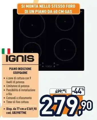 Unieuro Gs 09q60 ne nero da incasso 60 cm piano cottura a induzione 4 fornello(i) offerta