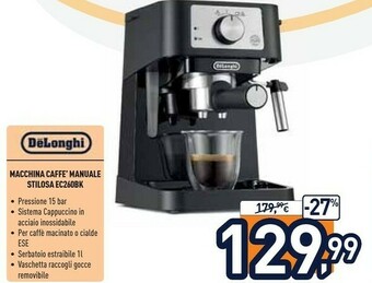 Unieuro Delonghi macchina caffe manuale stilosa ec260bk offerta