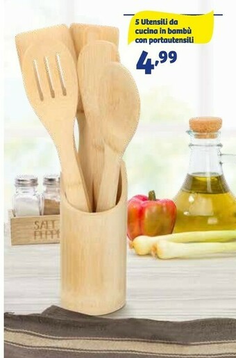 In'S Mercato 5 utensili da cucina in bambù con portautensili offerta