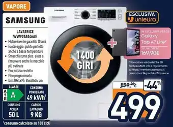 Unieuro Ww90ta046ae lavatrice caricamento frontale 9 kg 1400 giri/min bianco offerta