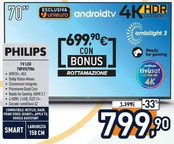 Unieuro 70pus7906 177,8 cm (70") 4k ultra hd smart tv wi-fi antracite offerta