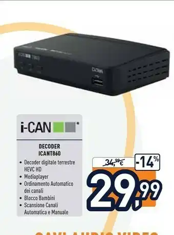 I-can t860 decodificatore 1 sintonizzatore/sintonizzatori cablato nero