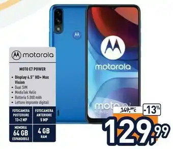 Unieuro Moto e7 power 16,5 cm (6.5") android 10.0 usb tipo-c 4 gb 64 gb 5000 mah blu offerta