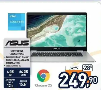 Unieuro Chromebook c523na-br0477 39,6 cm (15.6") hd intel® celeron® n 4 gb lpddr4-sdram 64 gb emmc wi-fi 5 (802.11ac) chrome os argen offerta