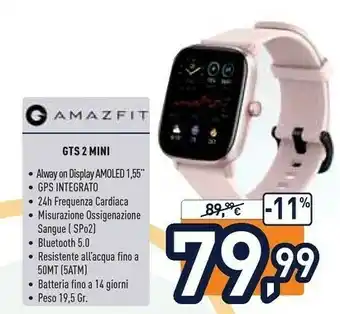 Unieuro Gts 2 mini 3,94 cm (1.55") 40 mm amoled nero gps (satellitare) offerta