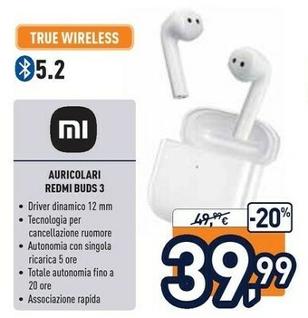 Unieuro Redmi buds 3 auricolare true wireless stereo (tws) in-ear musica e chiamate bluetooth bianco offerta