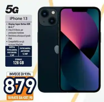 Unieuro Iphone 13 15,5 cm (6.1") doppia sim ios 15 5g 128 gb blu offerta