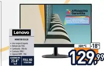 Unieuro D24-20 60,5 cm (23.8") 1920 x 1080 pixel full hd led nero offerta