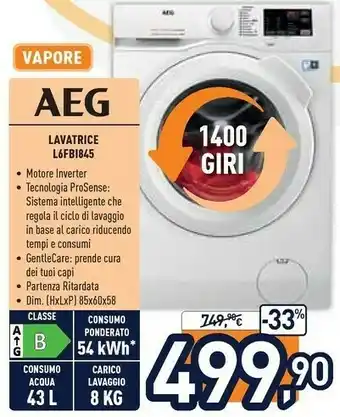 Unieuro L6fbi845 lavatrice caricamento frontale 8 kg 1400 giri/min b bianco offerta