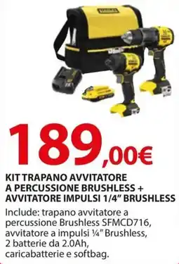 Kreo Brico e Casa Kit trapano avvitatore a percussione brushless + avvitatore impulsi 1/4" brushless offerta