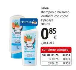 dm drogerie markt Balea shampoo o balsamo idratante con cocco e papaya offerta