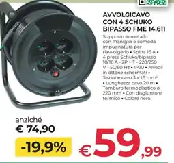 Progress Avvolgicavo con 4 schuko bipasso fme 14.611 offerta