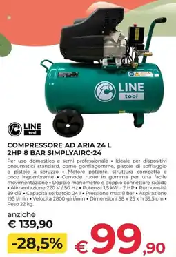 Progress Compresore ad aria 24 L 2HP 8 bar Simplyairc-24 Line tool offerta