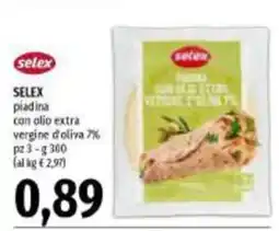 Emi Supermercati Selex piadina con olio extra vergine d'oliva 7% offerta