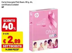 Iper La Grande Carta fotocopie Pink Ream HP offerta