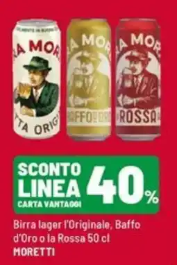 Iper La Grande Birra lager l'Originale, Baffo d'Oro o la Rossa Moretti offerta