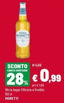 Iper La Grande Birra lager filtrata a freddo Moretti offerta