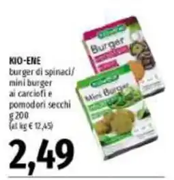 Emi Supermercati KIO-ENE burger di spinaci/mini burger ai carciofi e pomodori secchi offerta