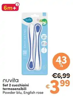 Ideal Bimbo nuvita Set 2 cucchiaini termosensibili Powder blu, English rose offerta
