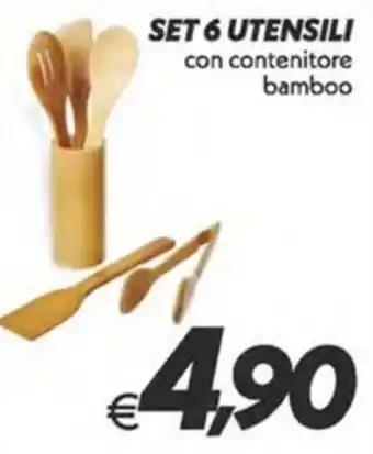 Set 6 utensili con contenitore bamboo