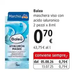 dm drogerie markt Balea maschera viso con acido ialuronico offerta