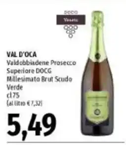 Emi Supermercati Val d'Oca Valdobbiadene Prosecco Superiore DOCG Millesimato Brut Scudo Verde offerta