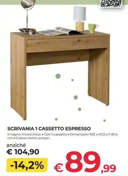 Progress Scrivania 1 cassetto espresso offerta