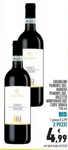 Conad City Grignolino Piemonte Doc, Barbera Piemonte Doc, Dolcetto Monferrato Doc Corte Dorata offerta