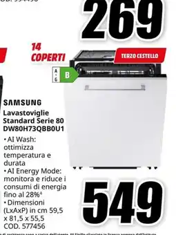 MediaWorld Samsung Lavastoviglie Standard Serie 80 offerta