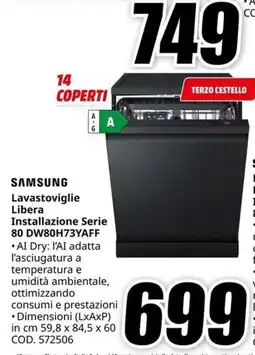 MediaWorld Samsung Lavastoviglie Libera Installazione Serie 80 offerta