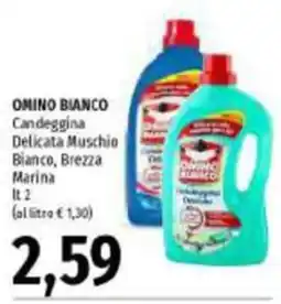 Emi Supermercati Omino Bianco candeggina delicata muschio bianco, brezza marina offerta