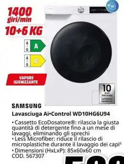 MediaWorld Samsung Lavasciuga Ai•Control WD10HG6U94 offerta
