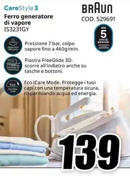 MediaWorld Braun Ferro generatore di vapore CareStyle 3 offerta