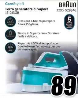 MediaWorld Braun Ferro generatore di vapore IS1013GR offerta