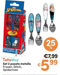B di Bimbi Set 2 posate metallo Frozen, Stitch, Spiderman offerta