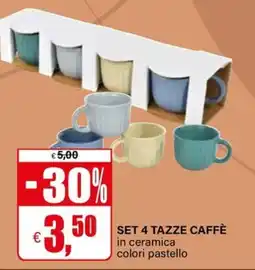 Il Gigante Set 4 tazze caffè in ceramica colori pastello offerta