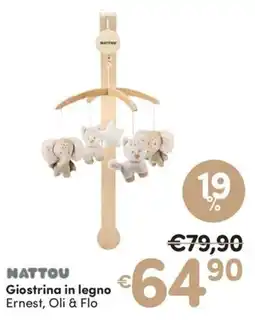 Ideal Bimbo Nattou Giostrina in legno Ernest, Oli & Flo offerta