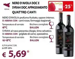 Cadoro Nero d'Avola Doc e Syrah Doc Appassimento Quattro Canti offerta