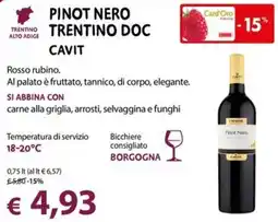 Cadoro Pinot Nero Trentino DOC Cavit offerta