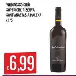 Sisa Vino rosso Cirò superiore riserva Sant'Anastasia Malena offerta