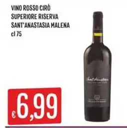 IperSisa Vino rosso Cirò superiore riserva Sant'Anastasia Malena offerta