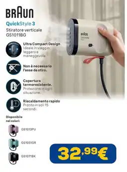 Euronics BRAUN QuickStyle 3 Stiratore verticale GS1011BG offerta