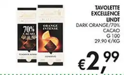 Coal Tavolette Excellence Lindt Dark Orange/70% Cacao offerta