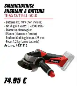 Einhell Smerigliatrice angolare a batteria Einhell offerta