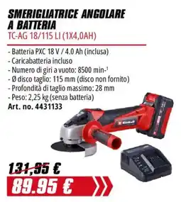 Einhell Smerigliatrice angolare a batteria Einhell offerta