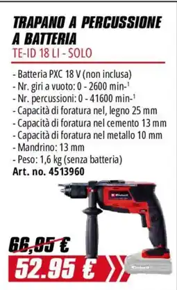 Einhell Trapano a percussione a batteria TE-ID 18 LI - Solo offerta