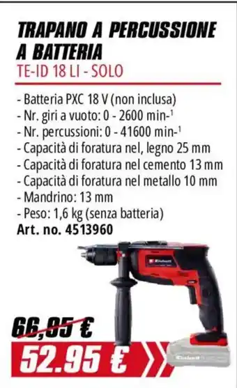 Trapano a percussione a batteria TE-ID 18 LI - Solo