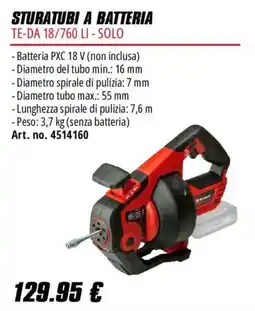 Einhell Sturatubi a batteria TE-DA 18/760 LI - Solo offerta