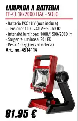 Einhell Lampada a batteria TE-CL 18/2000 LIAC - Solo offerta