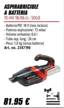 Einhell Aspirabriciole a batteria Te-hv 18/06 li - solo offerta